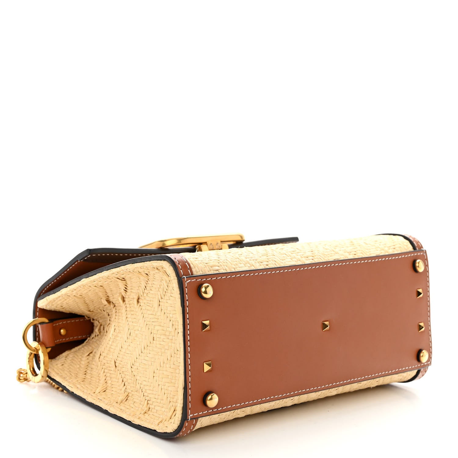 Valentino Garavani Raffia Calfskin Chevron Small VSling Top Handle Satchel Naturale Saddle Brown 4 of 9