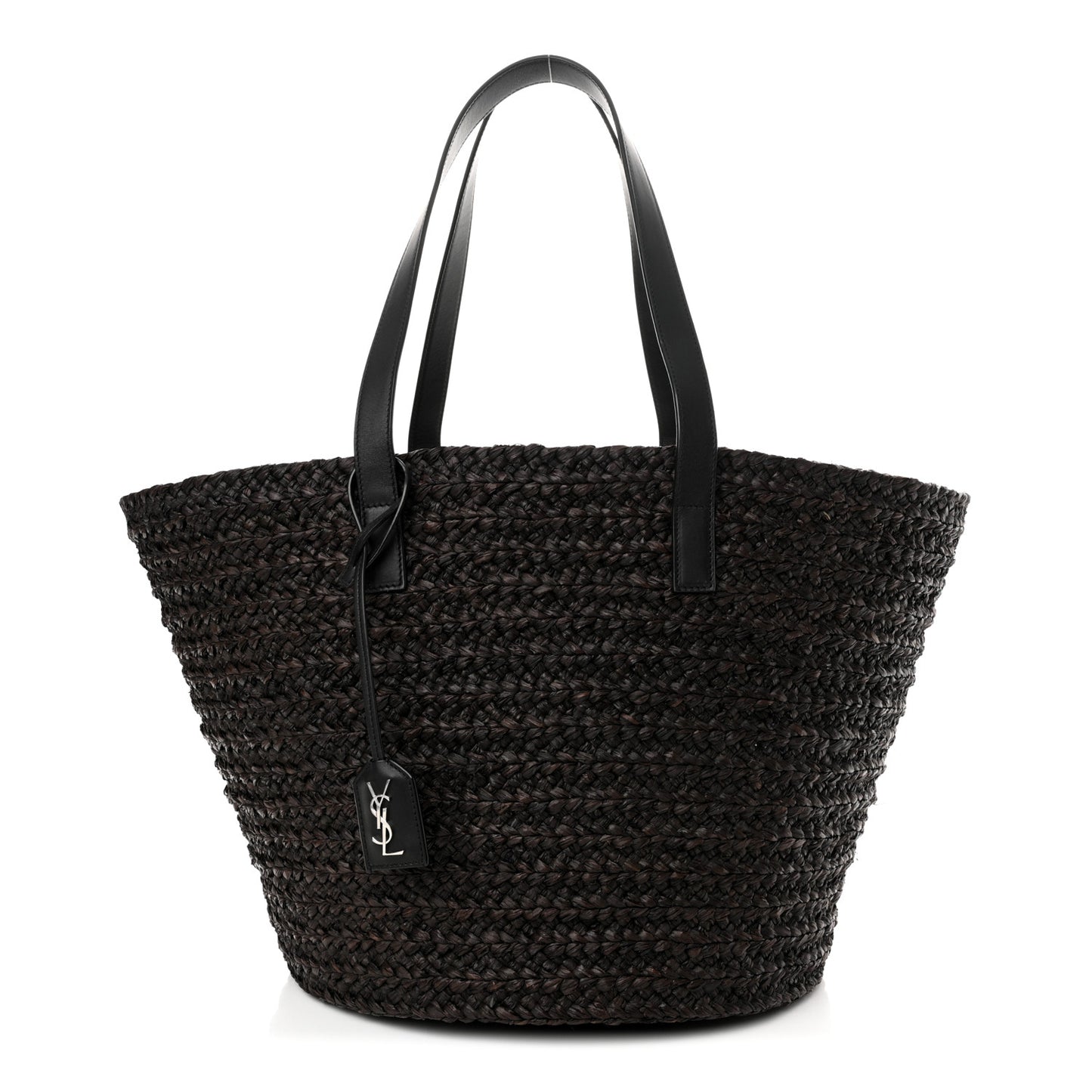 Raffia Calfskin Medium Panier Tote Dark Brown