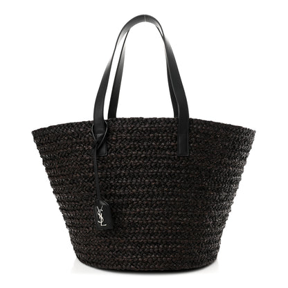 Saint Laurent Raffia Calfskin Medium Panier Tote Dark Brown 1 of 10