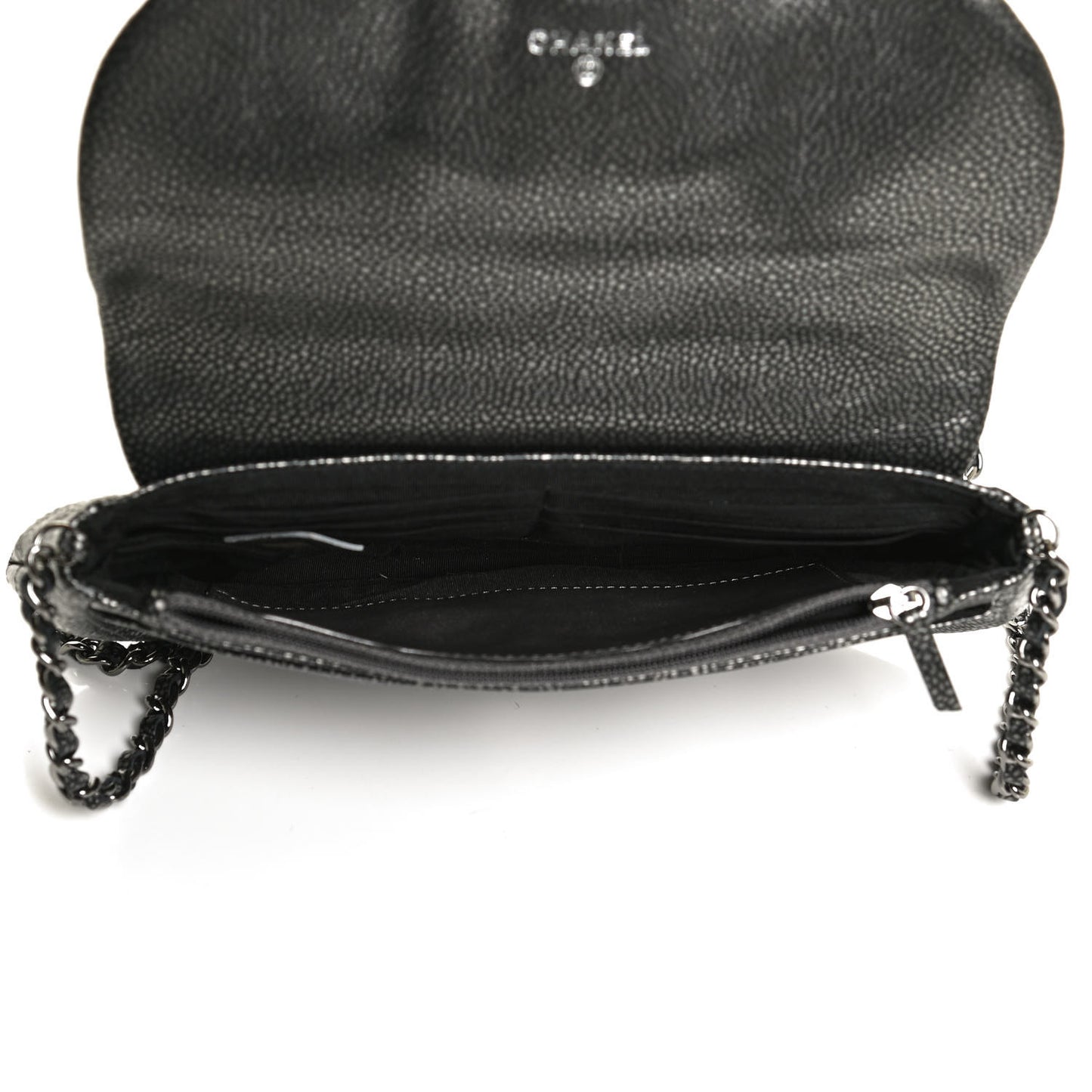 Metallic Caviar Half Moon Wallet On Chain WOC Dark Silver