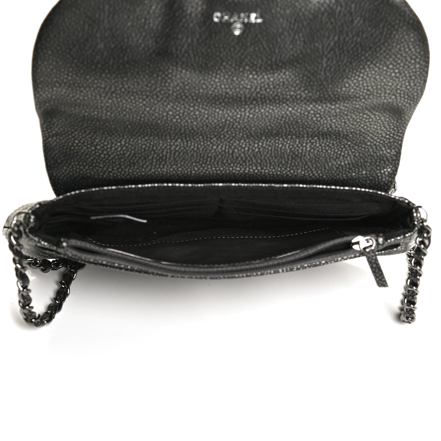 Chanel Metallic Caviar Half Moon Wallet On Chain WOC Dark Silver 5 of 10