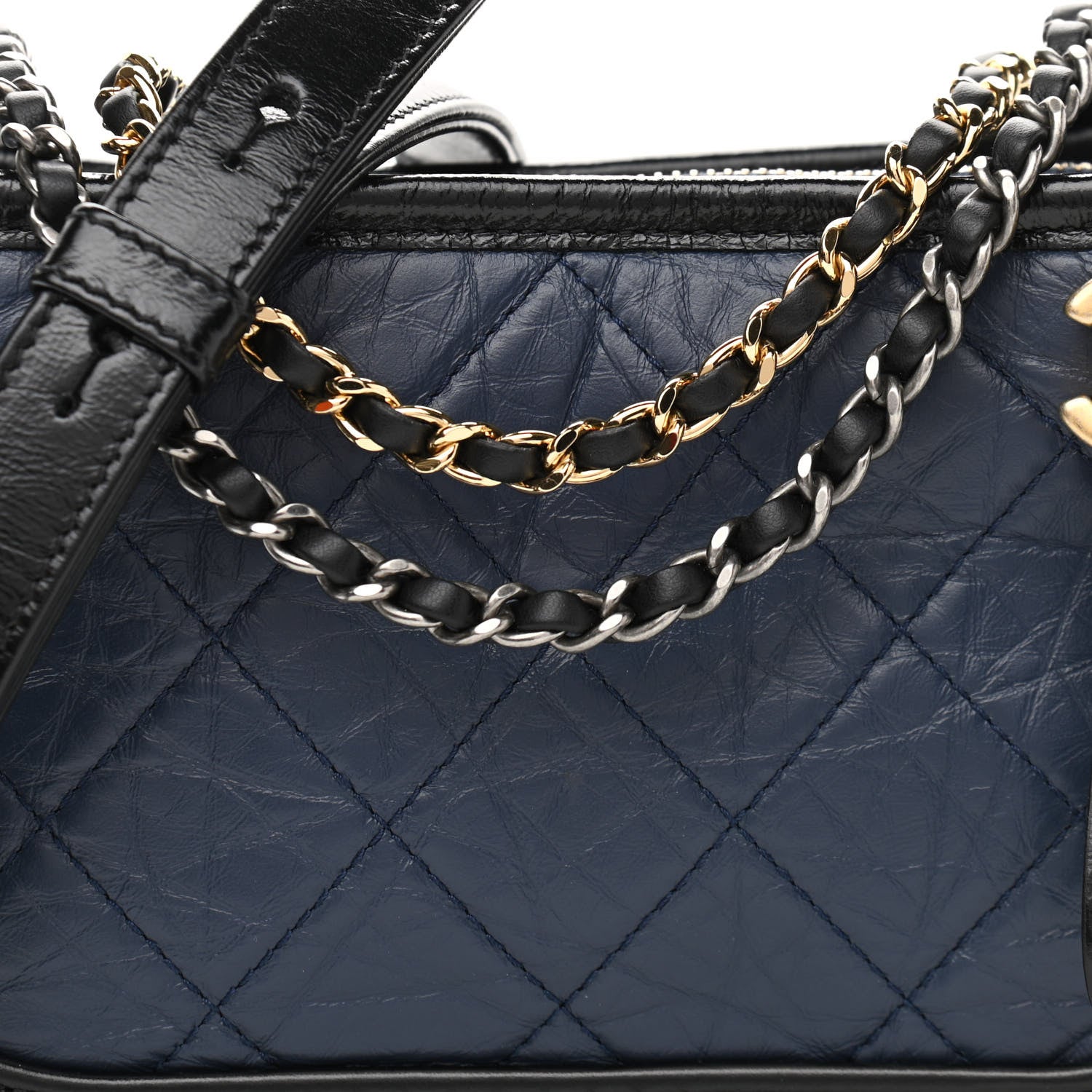 Chanel Aged Calfskin Quilted Small Gabrielle Hobo Navy Black 8 of 10