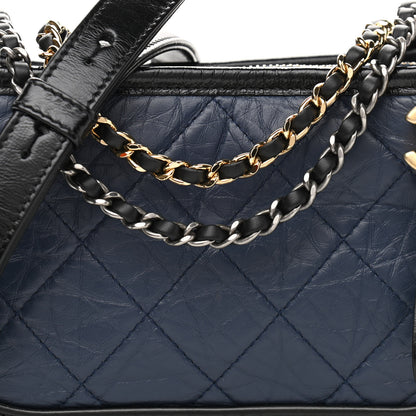 Chanel Aged Calfskin Quilted Small Gabrielle Hobo Navy Black 8 of 10