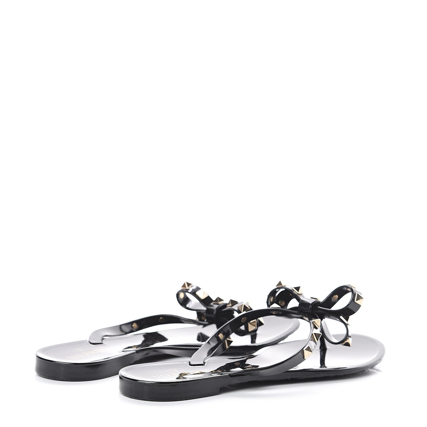 PVC Jelly Rockstud Bow Thong Sandals 39 Black