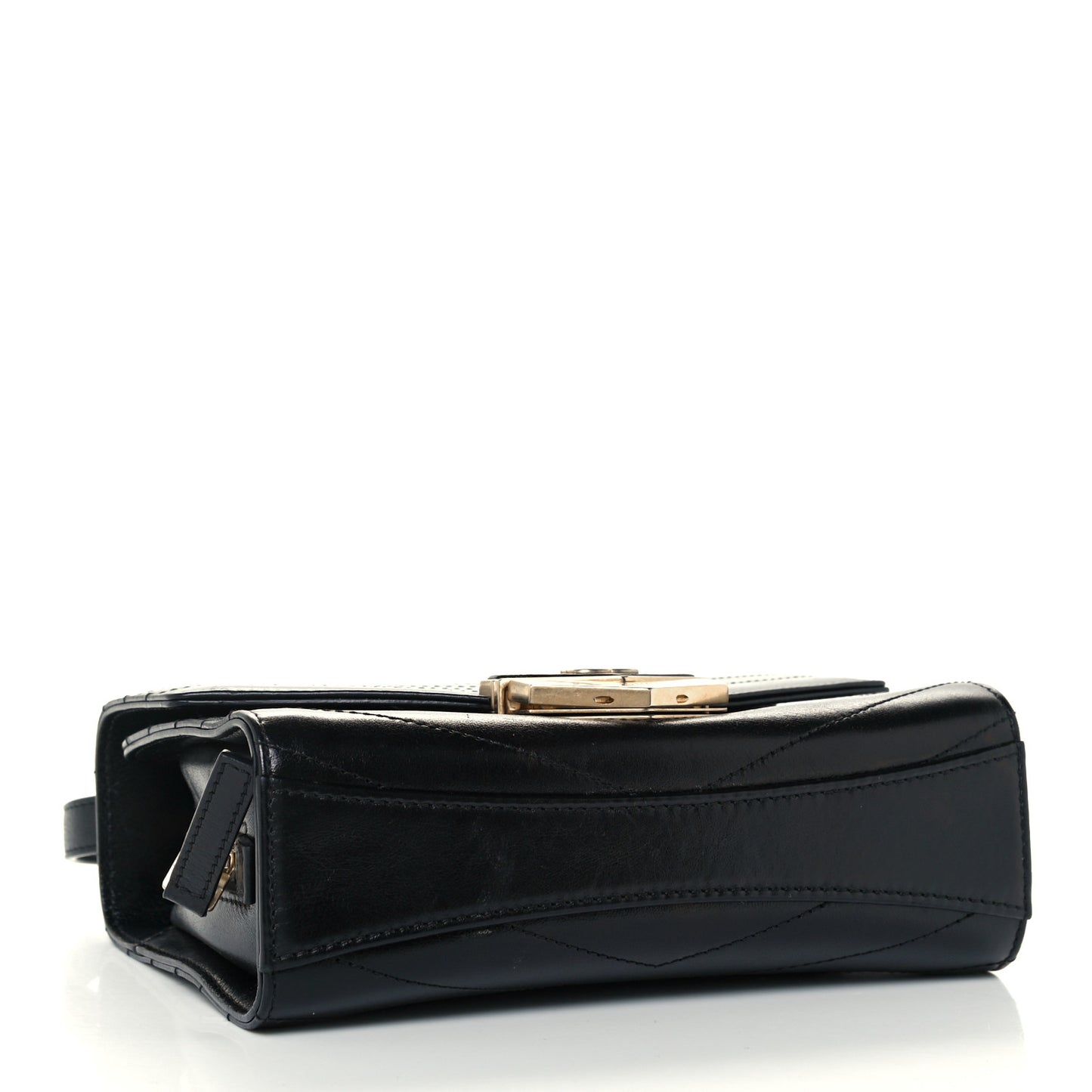 Calfskin Chevron Quilted Medal Flap Black