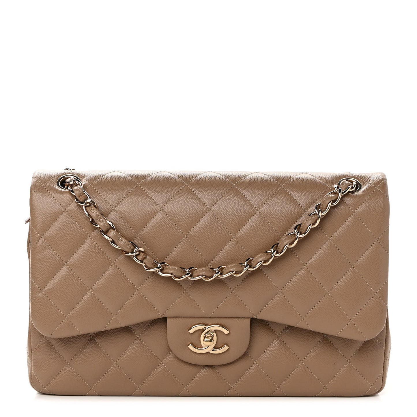 Caviar Quilted Jumbo Double Flap Beige