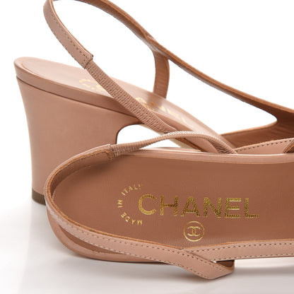 Chanel Calfskin Patent Cap Toe CC Slingback Sandals 39.5 Beige Pink 7 of 8