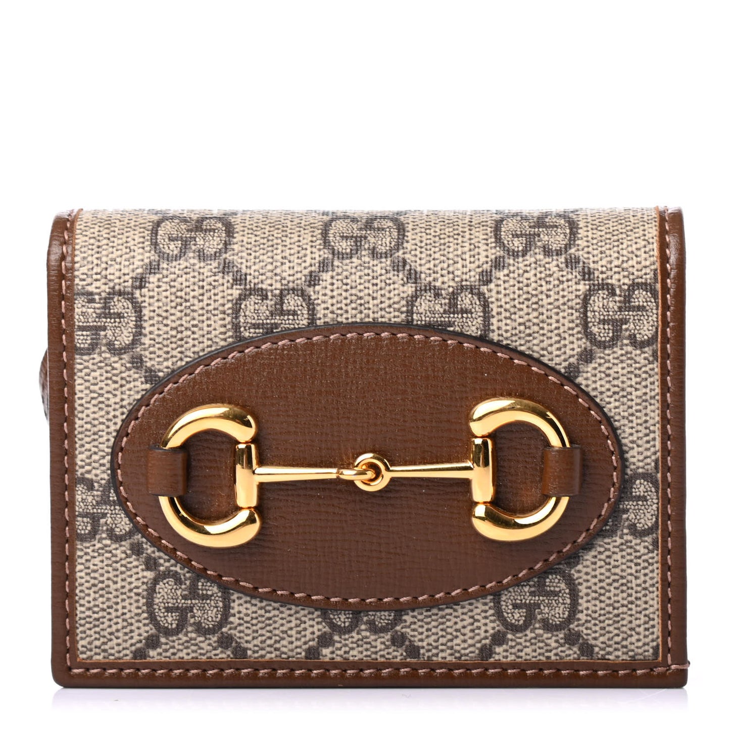 GG Supreme Monogram Horsebit 1955 Card Case Wallet Beige Ebony Brown Sugar