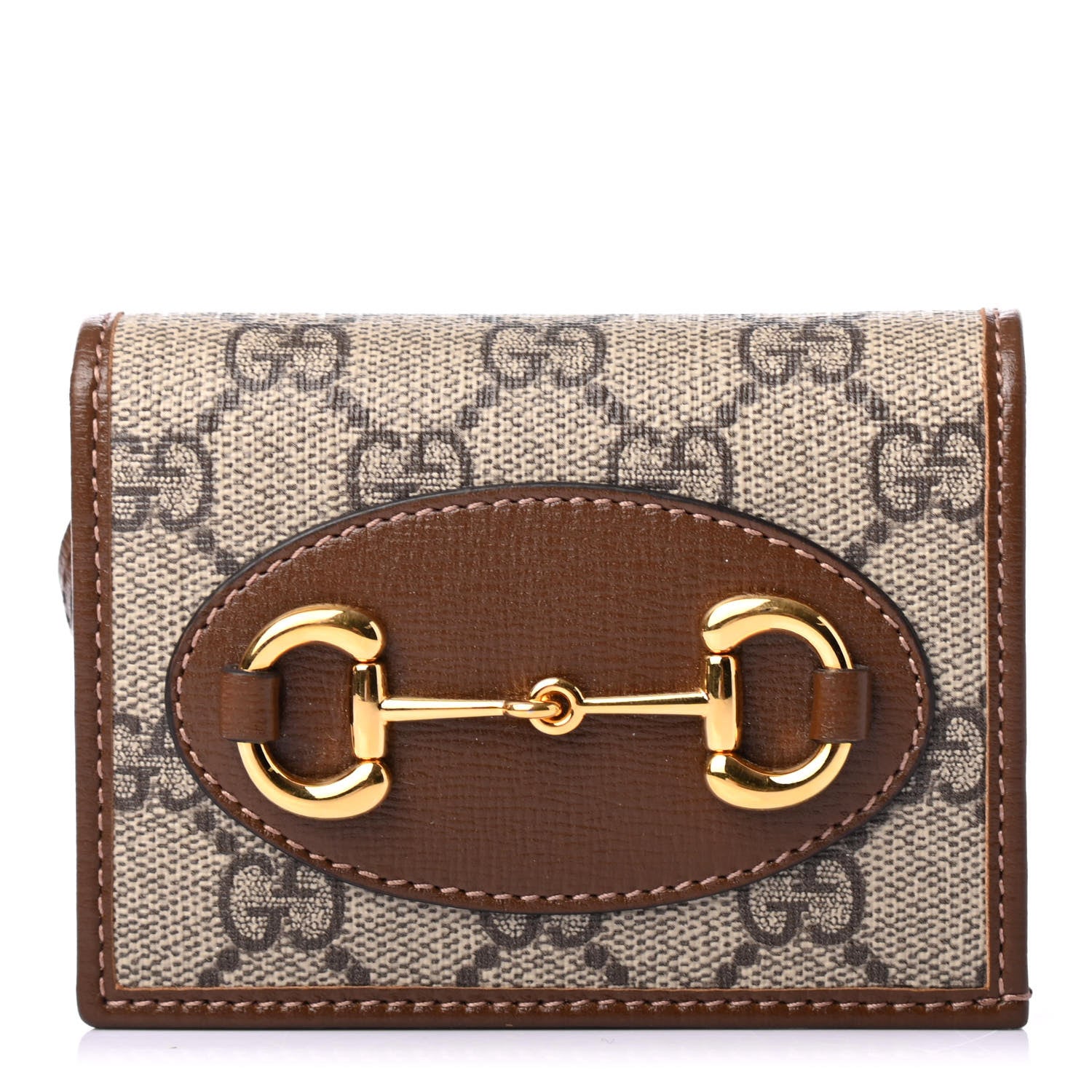 Gucci GG Supreme Monogram Horsebit 1955 Card Case Wallet Beige Ebony Brown Sugar 1 of 4