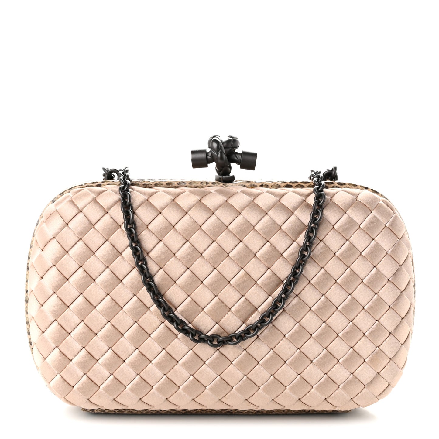 Satin Ayers Intrecciato Chain Knot Clutch Nude