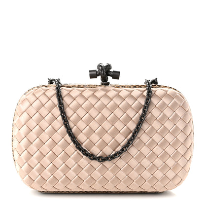 Bottega Veneta Satin Ayers Intrecciato Chain Knot Clutch Nude 1 of 10
