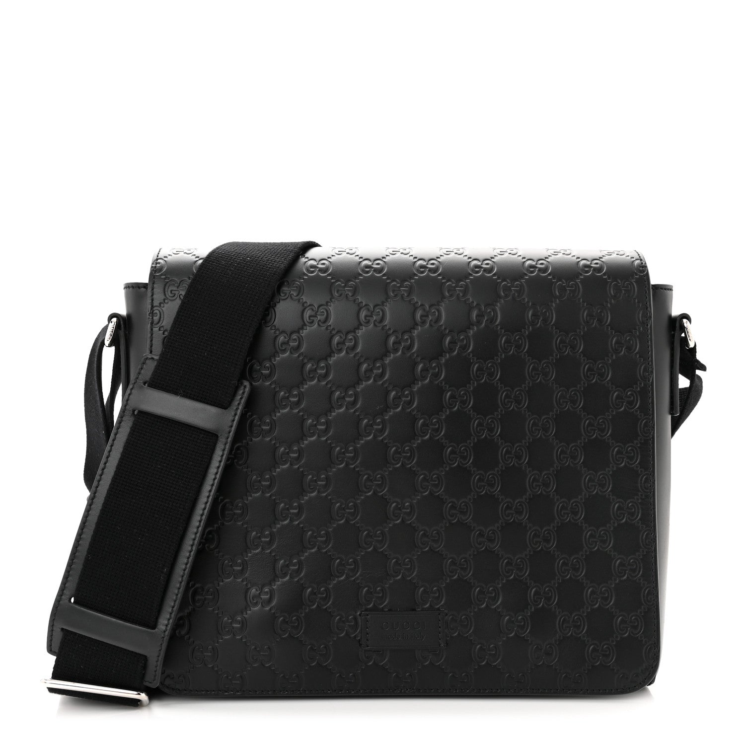 Gucci Guccissima Flap Messenger Bag Black 1 of 9
