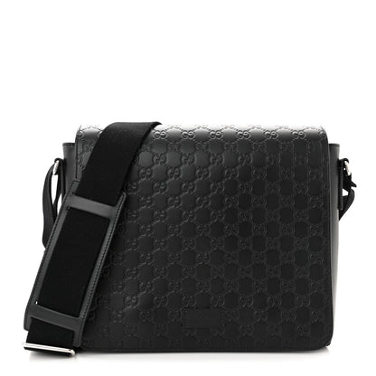 Gucci Guccissima Flap Messenger Bag Black 1 of 9