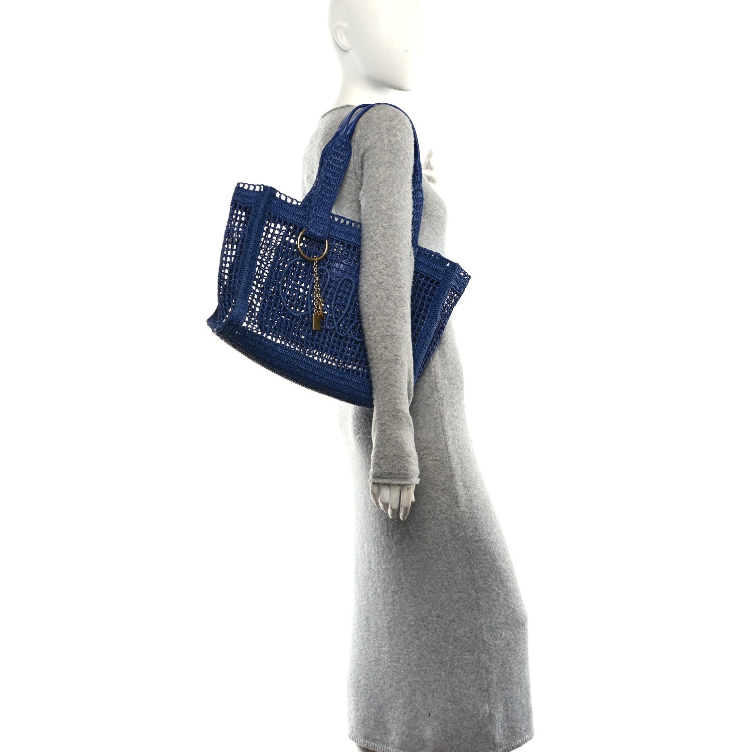 Chloe Raffia Summer Banana East West Tote Ashes Blue 2 of 9