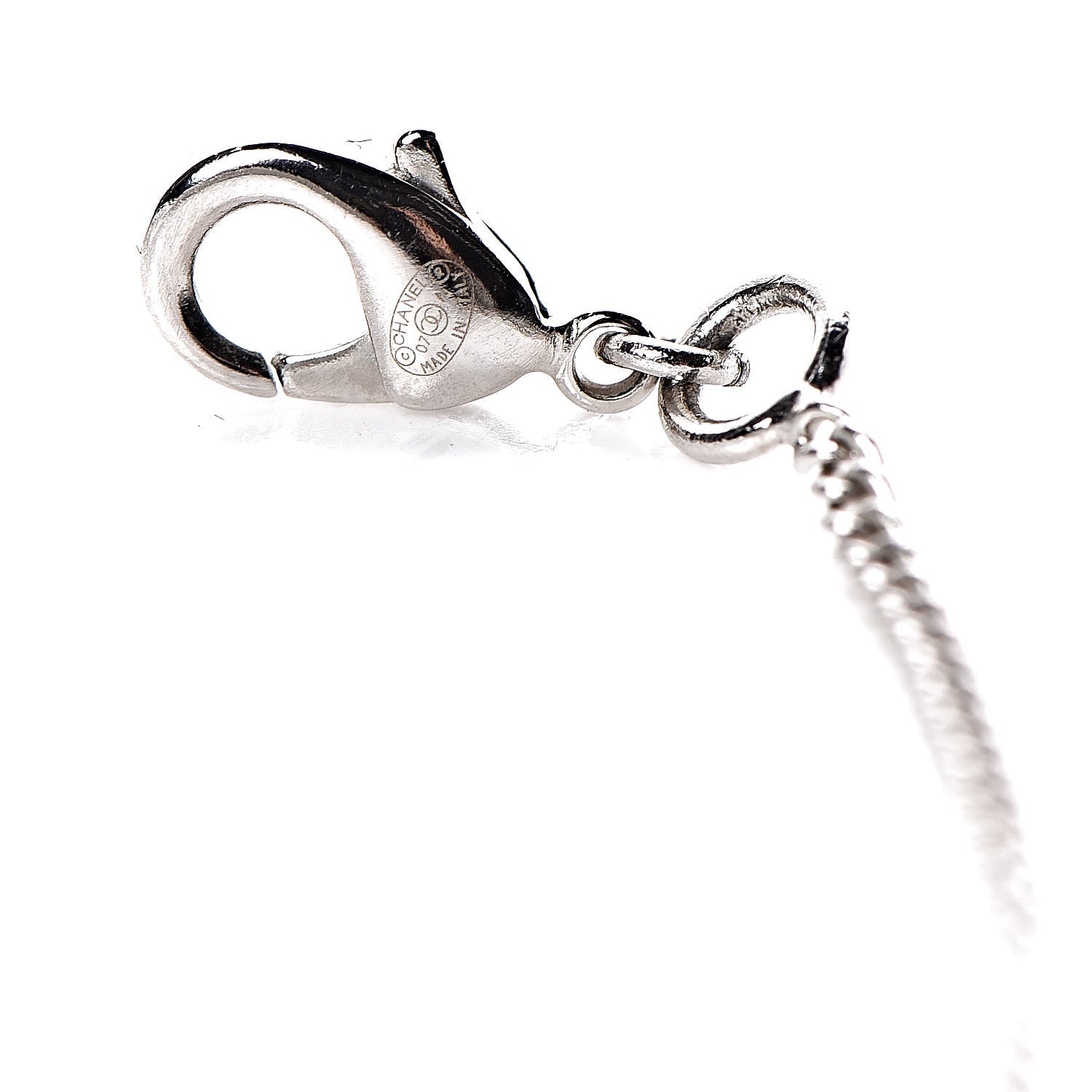 Chanel Pearl Crystal CC Drop Necklace Silver 4 of 4