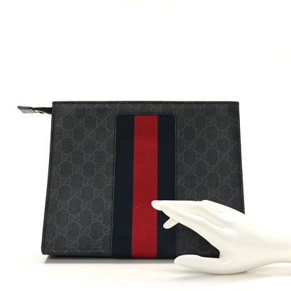 Gucci GG Supreme Monogram Selleria Calfskin Web New Web Cosmetic Case Black 2 of 7