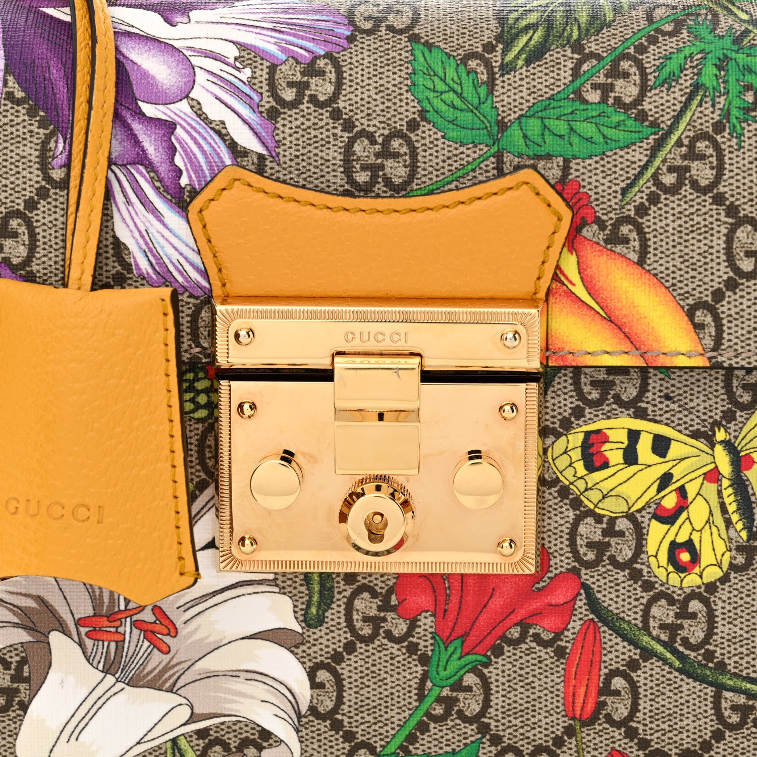 Gucci GG Supreme Monogram Flora Small Padlock Bamboo Shoulder Bag Beige Multicolor Crop 8 of 10