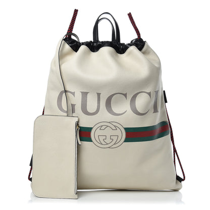 Gucci Calfskin Logo Drawstring Backpack Mystic White 1 of 10