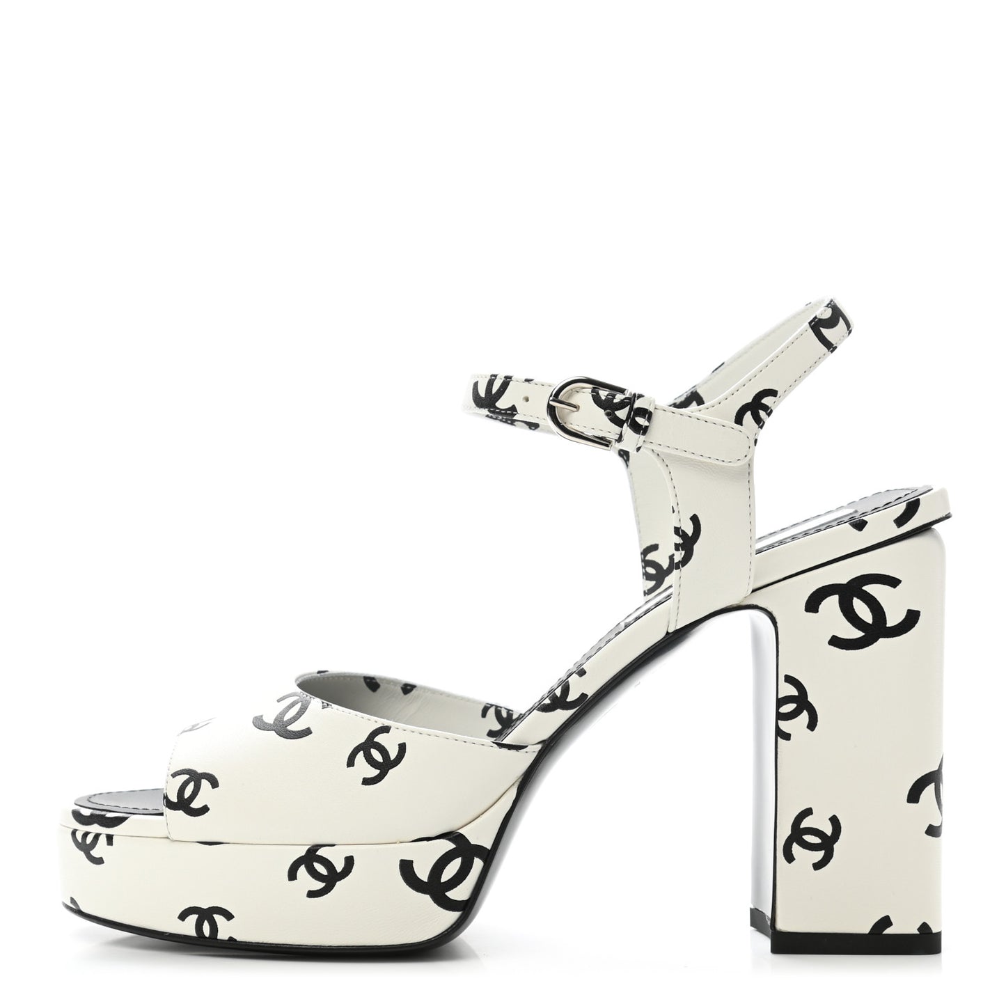 Printed Lambskin Coco Beach Platform Sandals 38.5 White Black