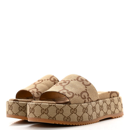 Gucci Monogram Jumbo GG Angelina Platform 55mm Slide Sandals 37 Beige 3 of 11