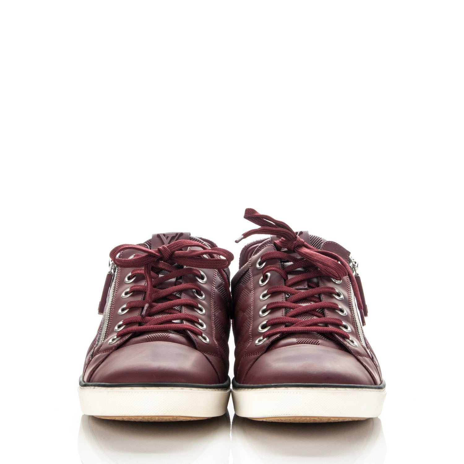 Louis Vuitton Calfskin Suede Damier Infini Aventure Zip Up Sneakers 10 Bordeaux 2 of 7