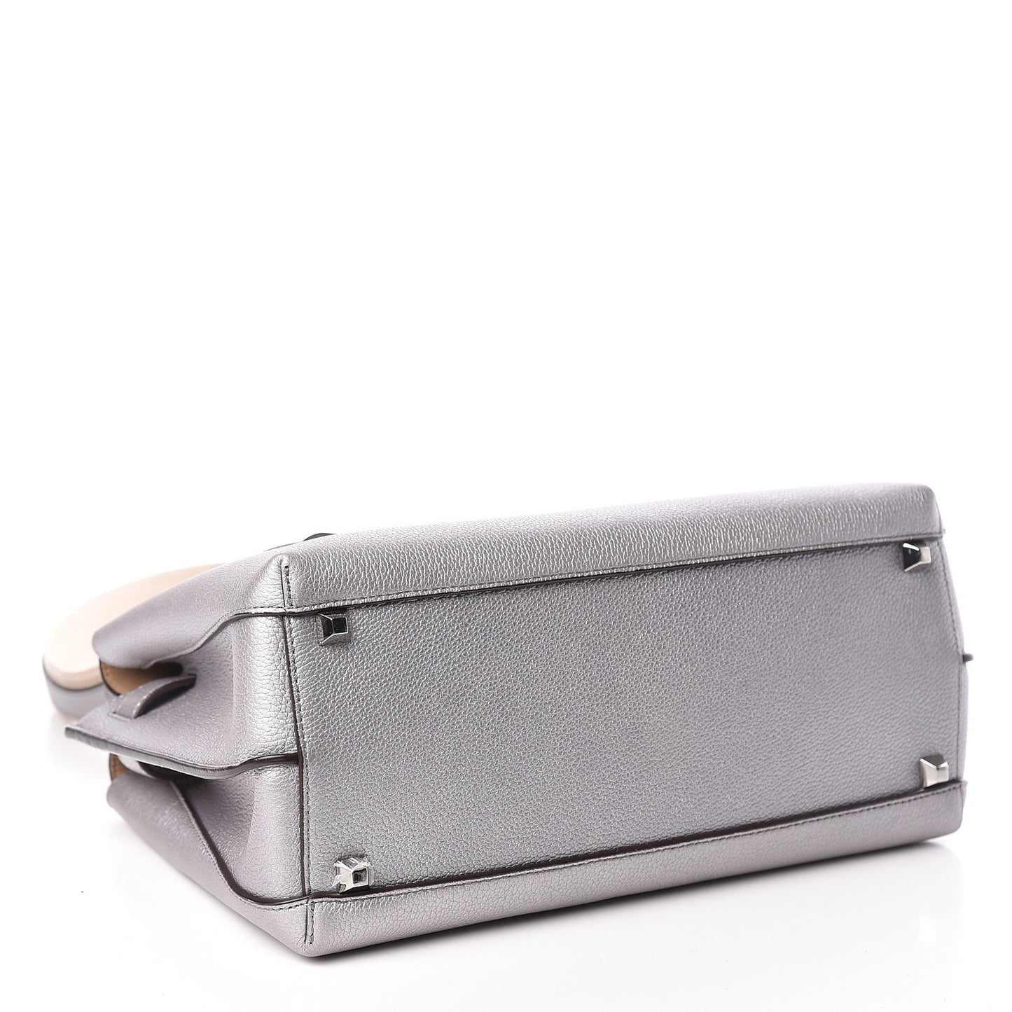 Metallic Grained Calfskin Medium Milla Tote Spike Silver