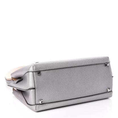 MCM Metallic Grained Calfskin Medium Milla Tote Spike Silver 4 of 17