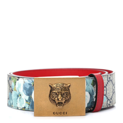 Gucci GG Supreme Monogram Blooms Plaque Belt 80 32 Blue 1 of 5
