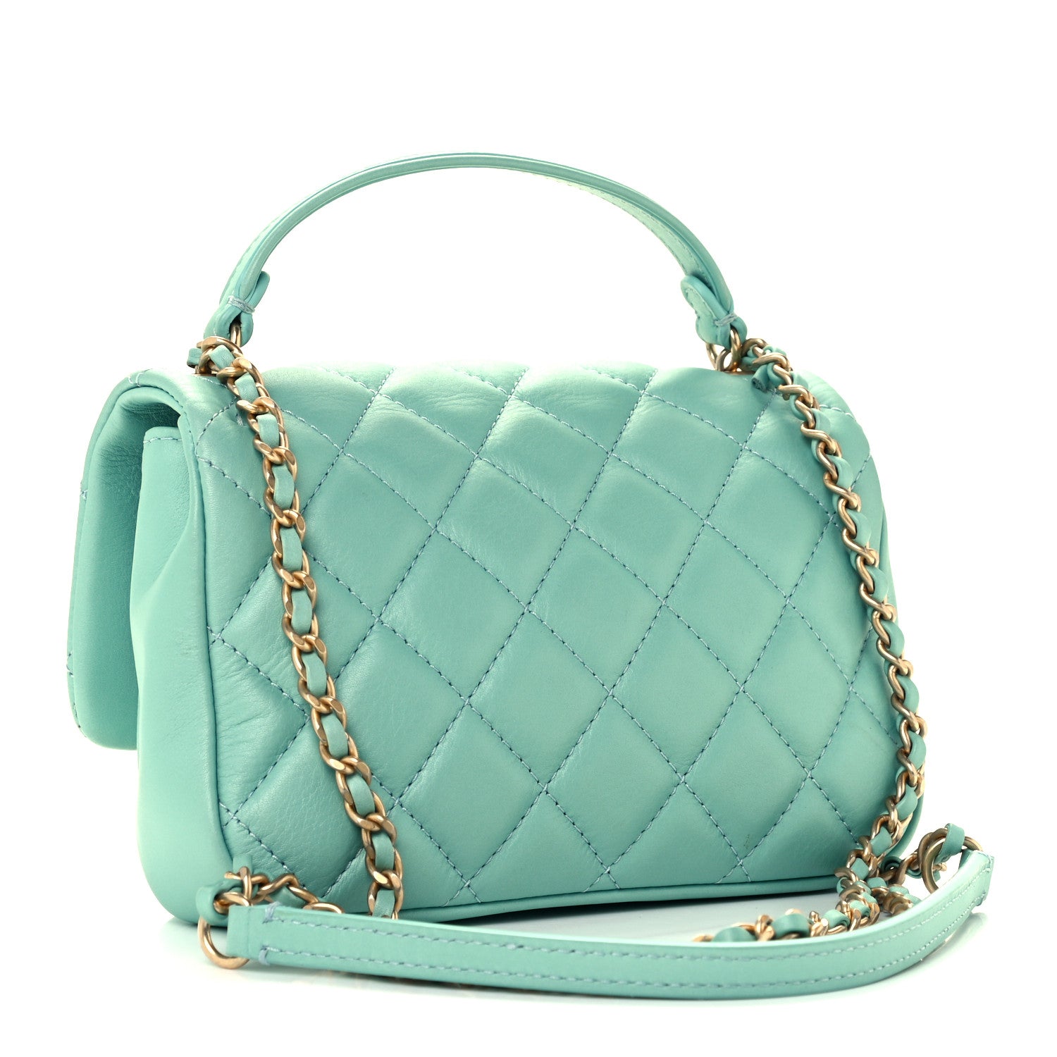 Chanel Calfskin Quilted Top Handle Flap Light Blue 3 of 11