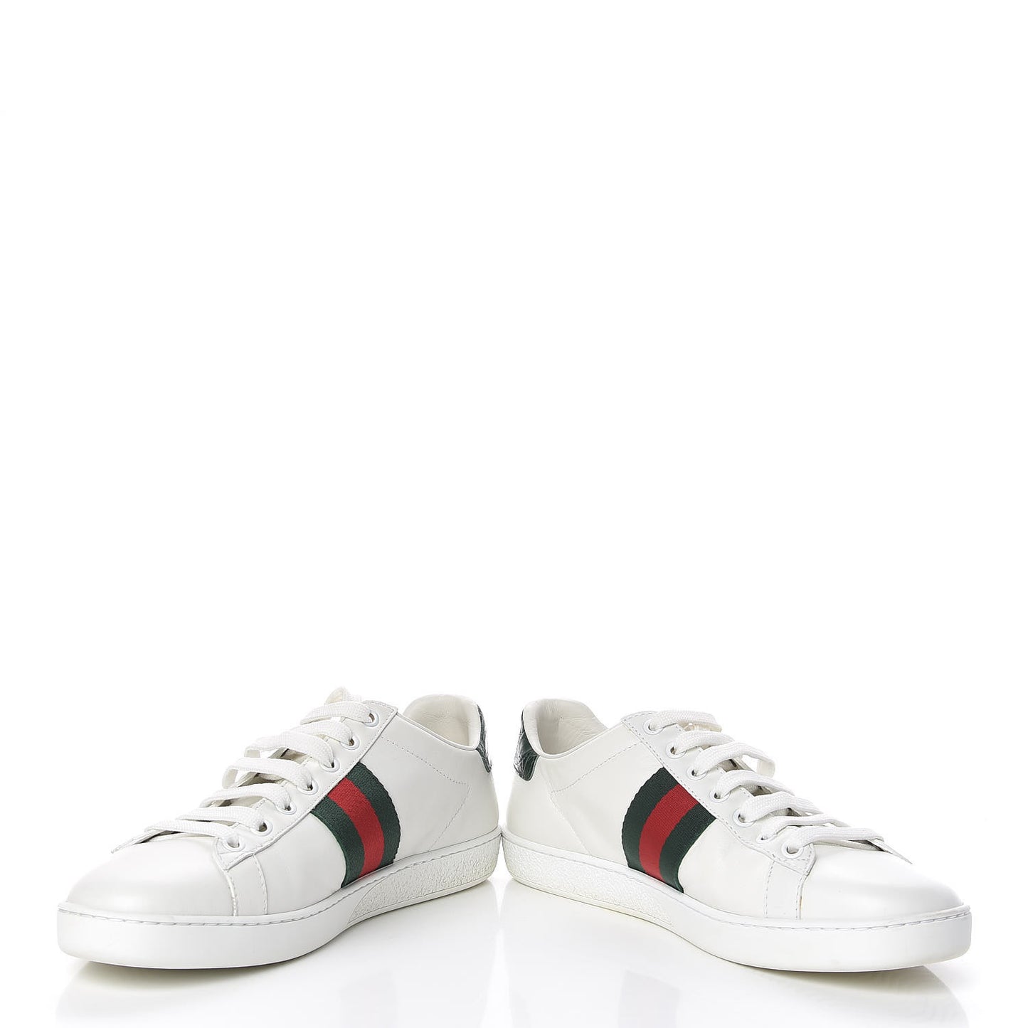 Calfskin Crocodile Web Womens Ace Sneakers 37.5 White Green