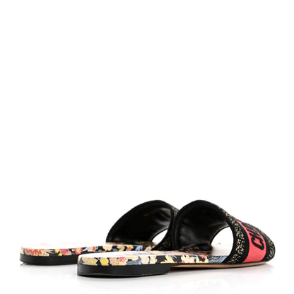 Christian Dior Canvas Toile de Jouy Pop Embroidered Dway Flat Slide Sandals 36.5 Black Multicolor 5 of 10