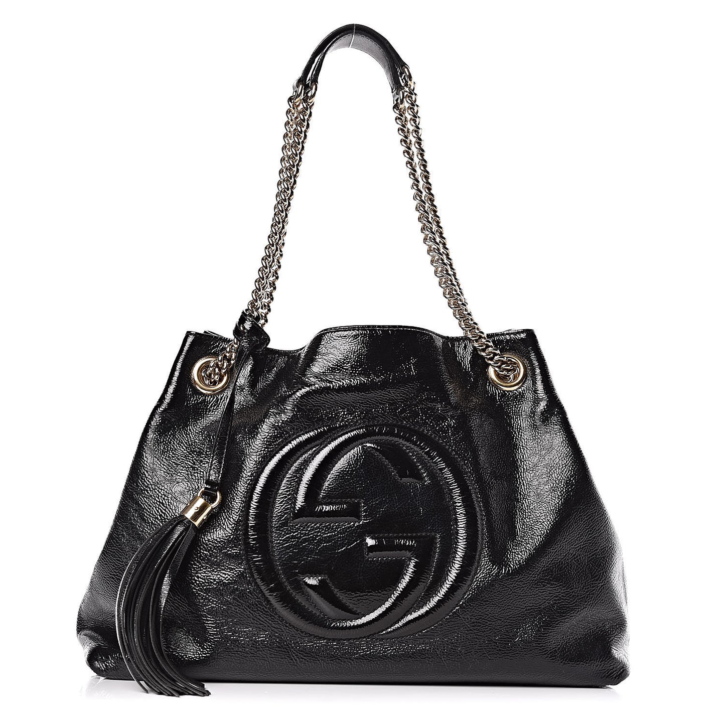 Patent Medium Soho Chain Shoulder Bag Black