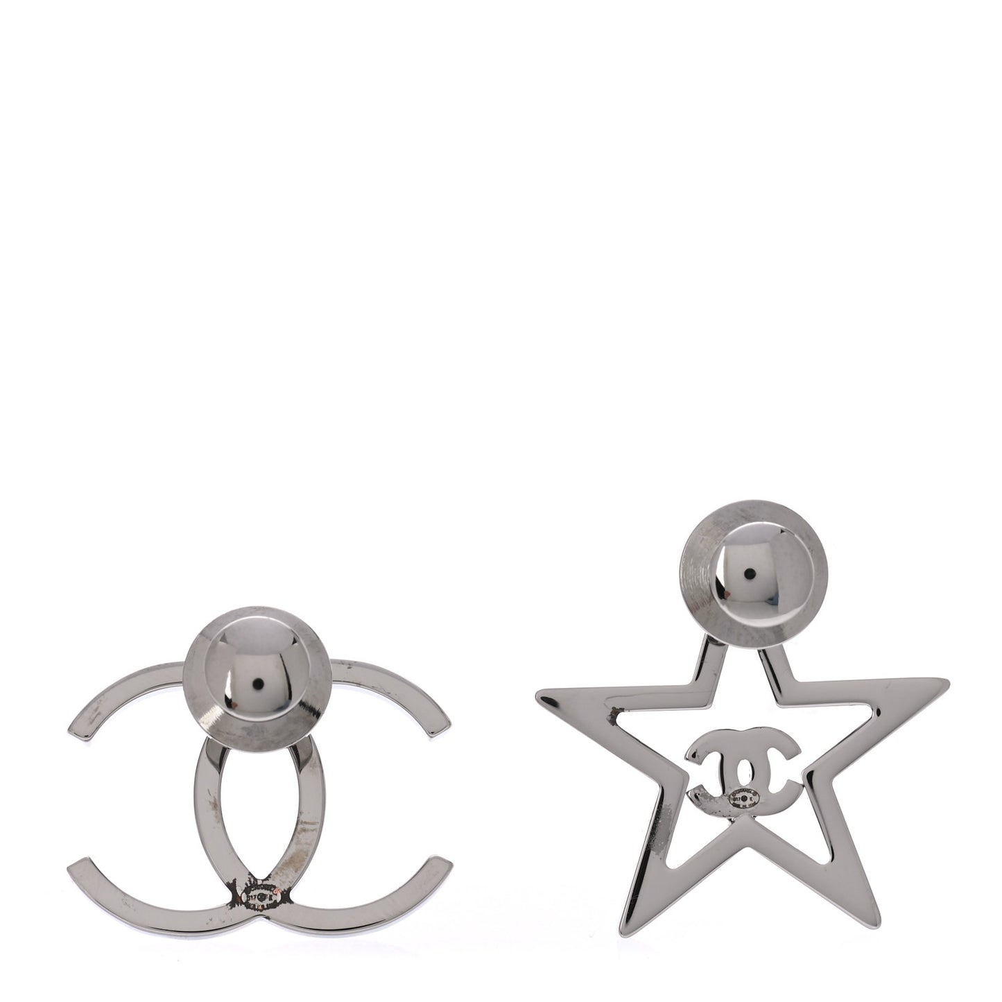 Crystal CC Star Pin Brooch Set Silver