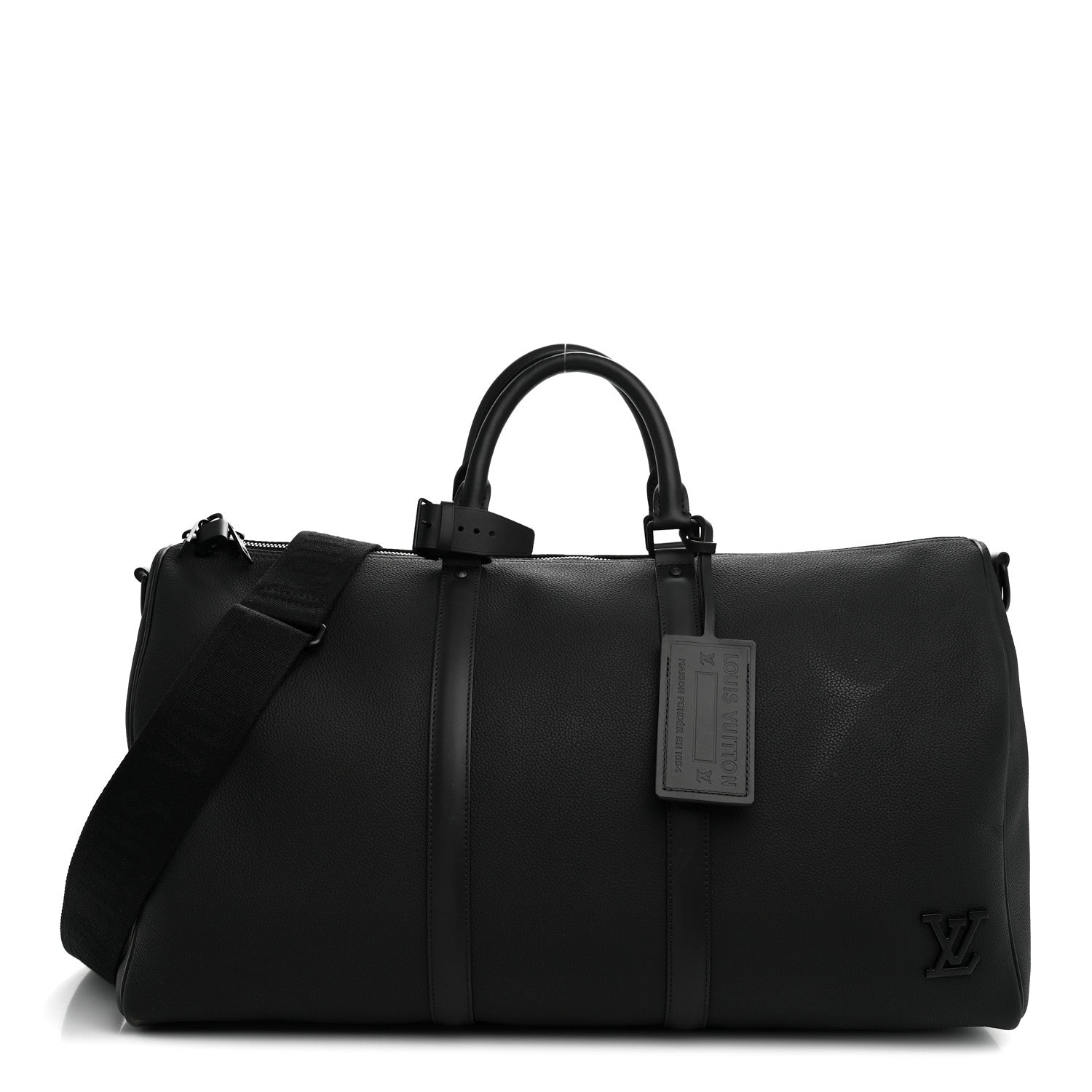 Louis Vuitton Grained Calfskin Aerogram Keepall Bandouliere 50 Black 1 of 9