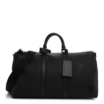 Louis Vuitton Grained Calfskin Aerogram Keepall Bandouliere 50 Black 1 of 9