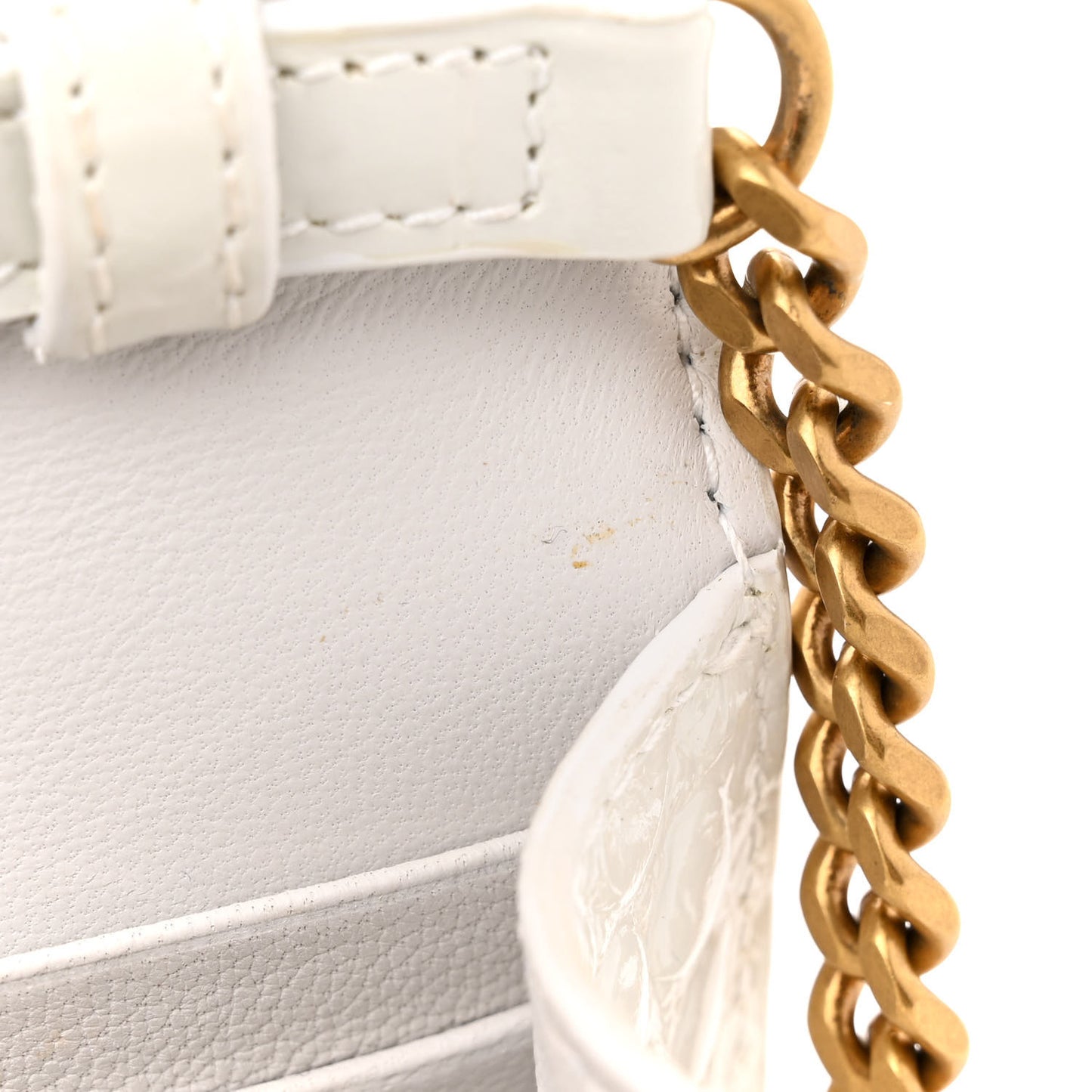 Shiny Calfskin Crocodile Embossed Hourglass Chain Bag Cream