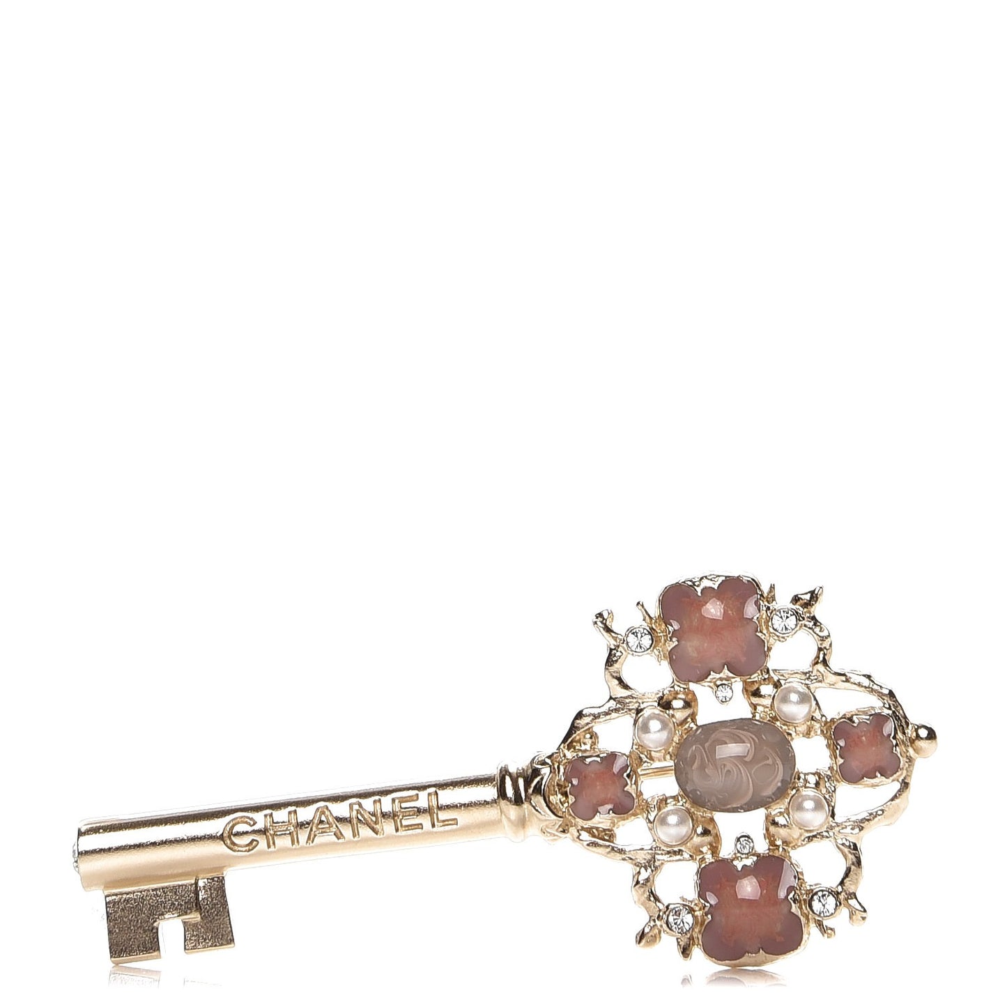 Gripoix Poured Glass Pearl Key Brooch Gold Pink