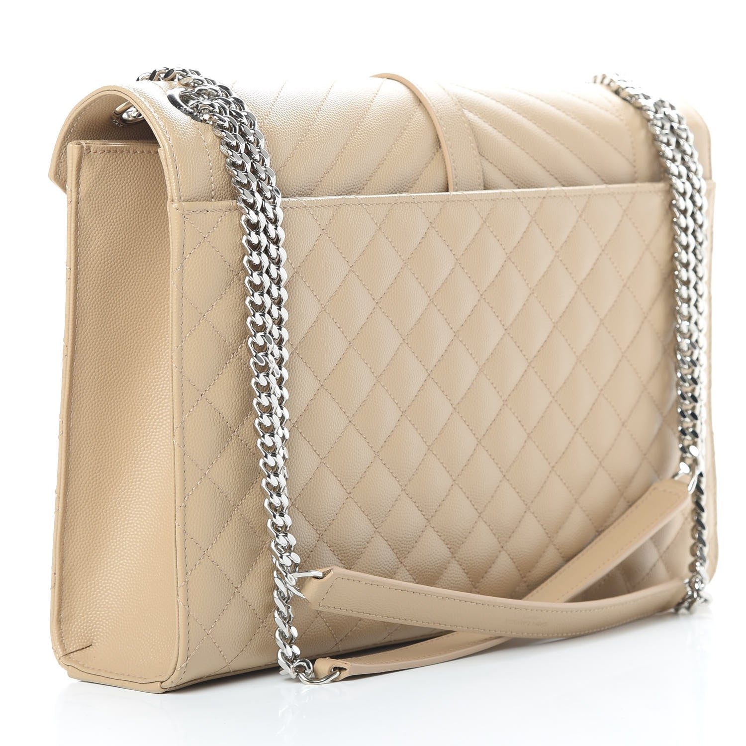 Saint Laurent Grain De Poudre Mixed Matelasse Large Triquilt Monogram Satchel Nude Powder 3 of 10