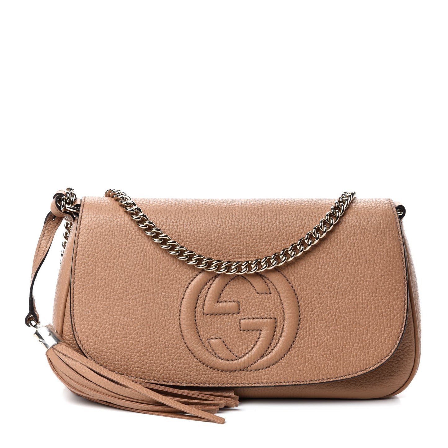 Pebbled Calfskin Medium Soho Flap Crossbody Camelia
