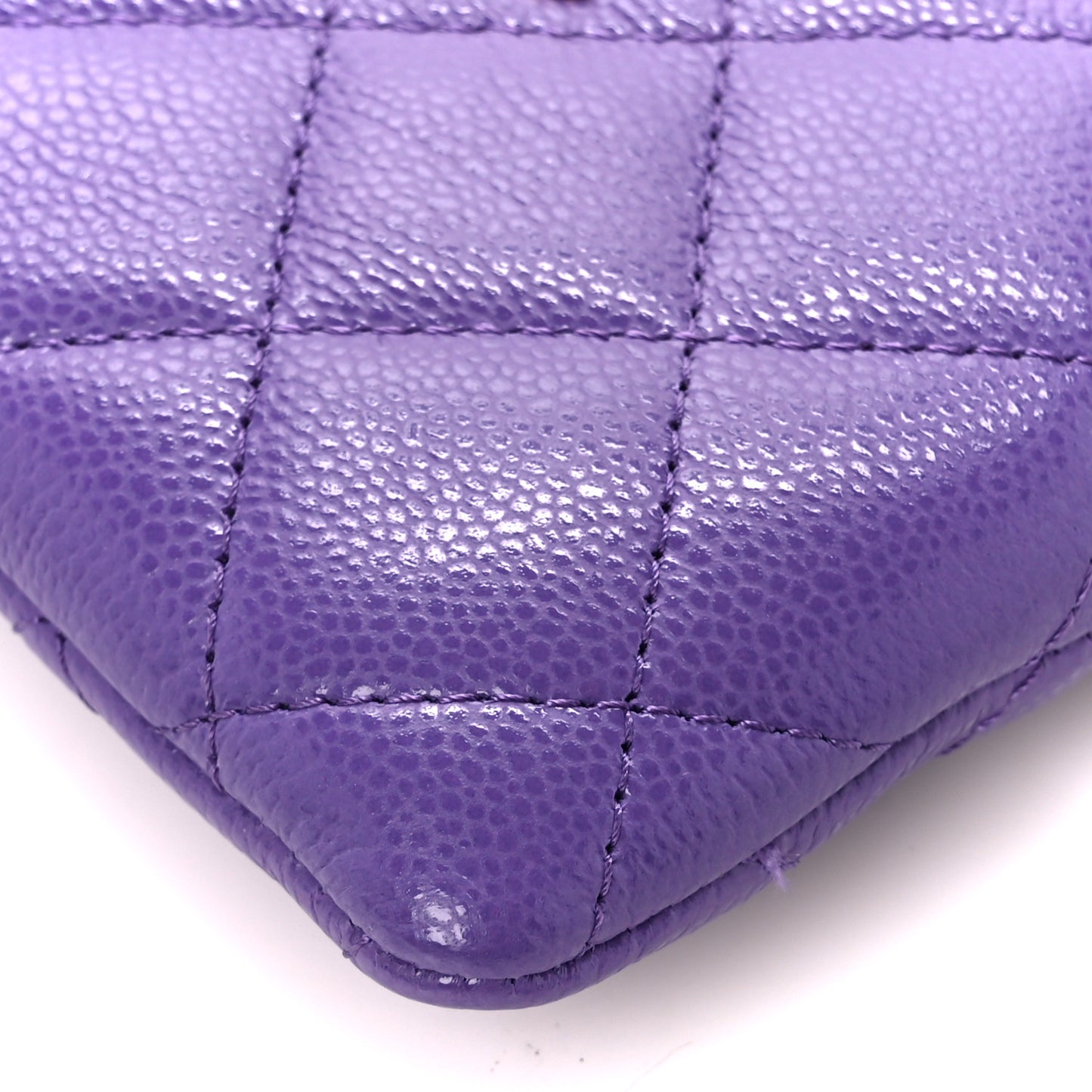Caviar Quilted Zip Card Holder Wallet Purple