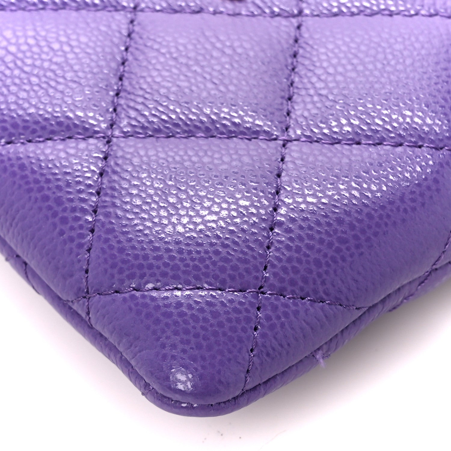 Chanel Caviar Quilted Zip Card Holder Wallet Purple 10 of 11