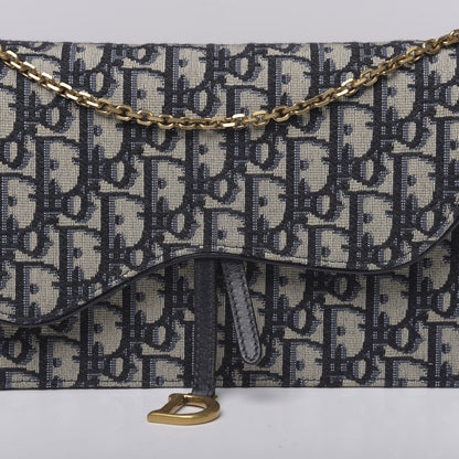 Christian Dior Oblique Saddle Chain Pouch Blue 9 of 9
