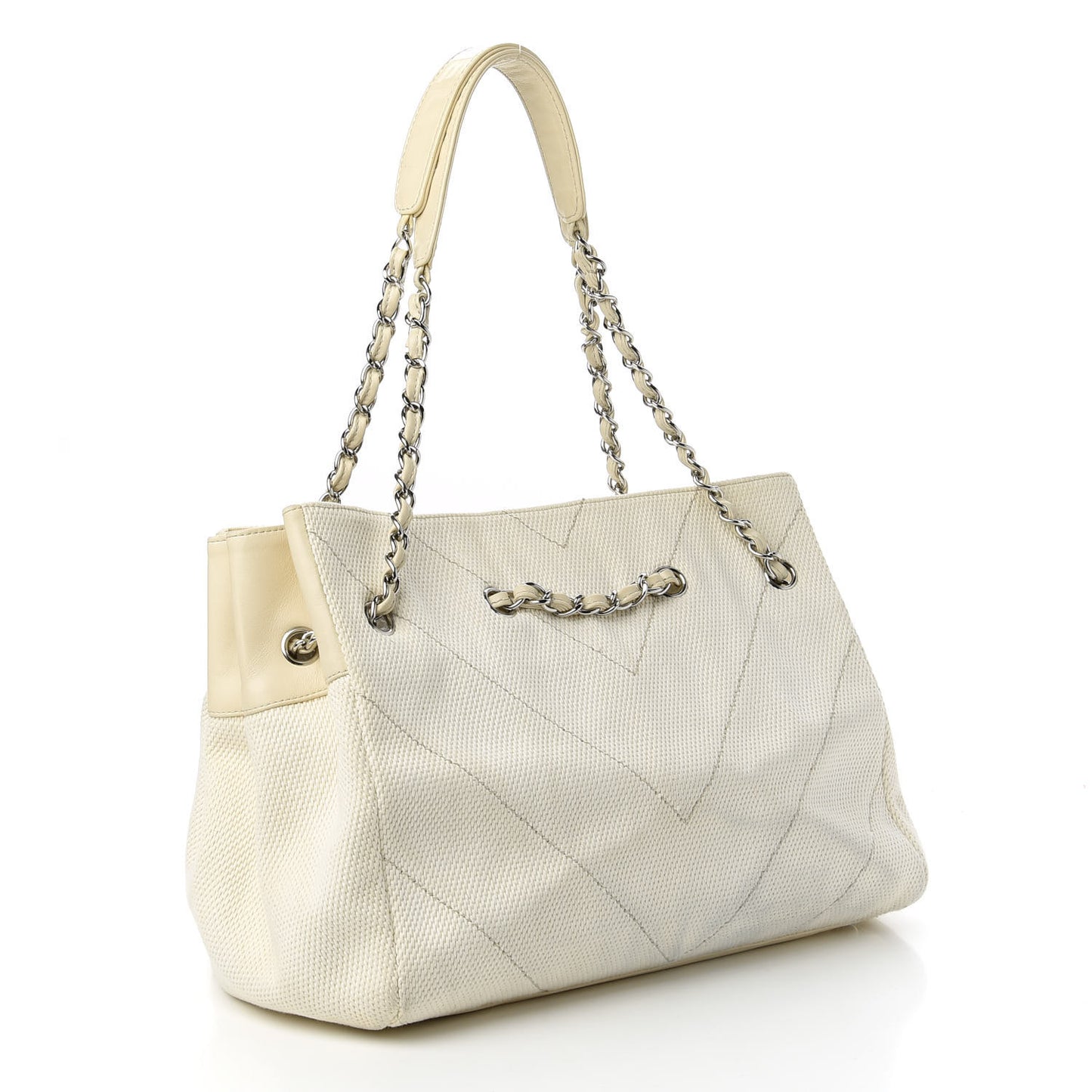 Canvas Chevron CC Shopping Tote White