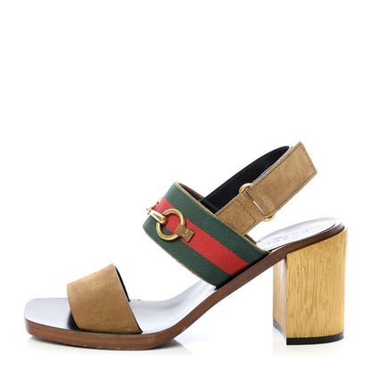 Gucci Suede Querelle Web Sandals 37.5 Marron Glace 1 of 11