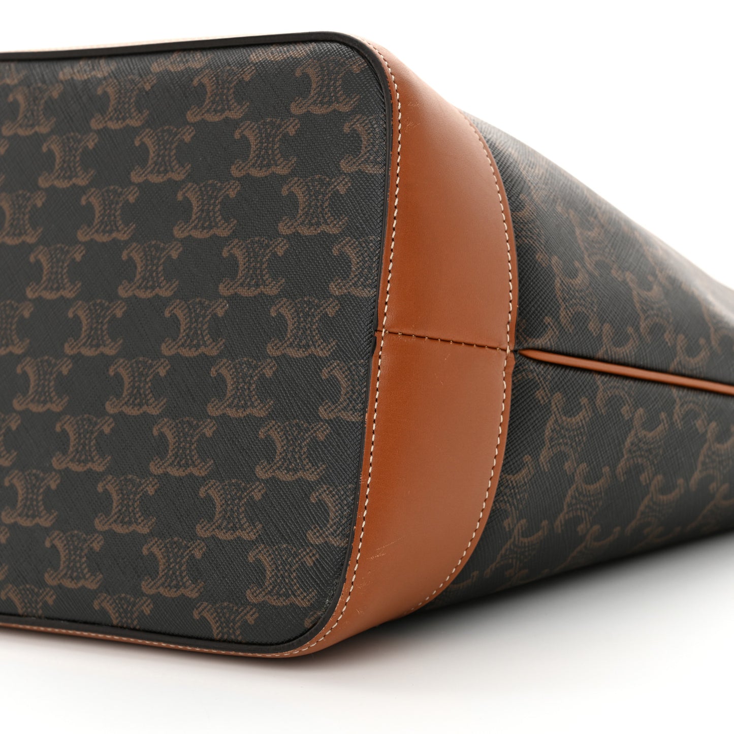 Triomphe Canvas Calfskin Medium Bucket Bag Tan