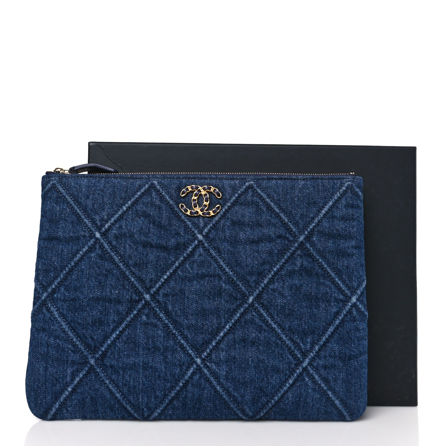 Chanel Denim Quilted Large Chanel 19 Cosmetic Case Blue 10 of 10