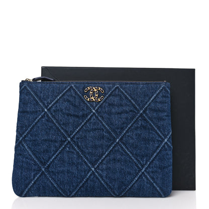 Chanel Denim Quilted Large Chanel 19 Cosmetic Case Blue 10 of 10