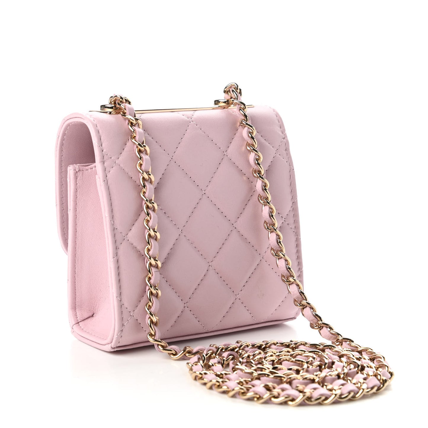 Lambskin Quilted Mini Trendy CC Clutch With Chain Light Pink