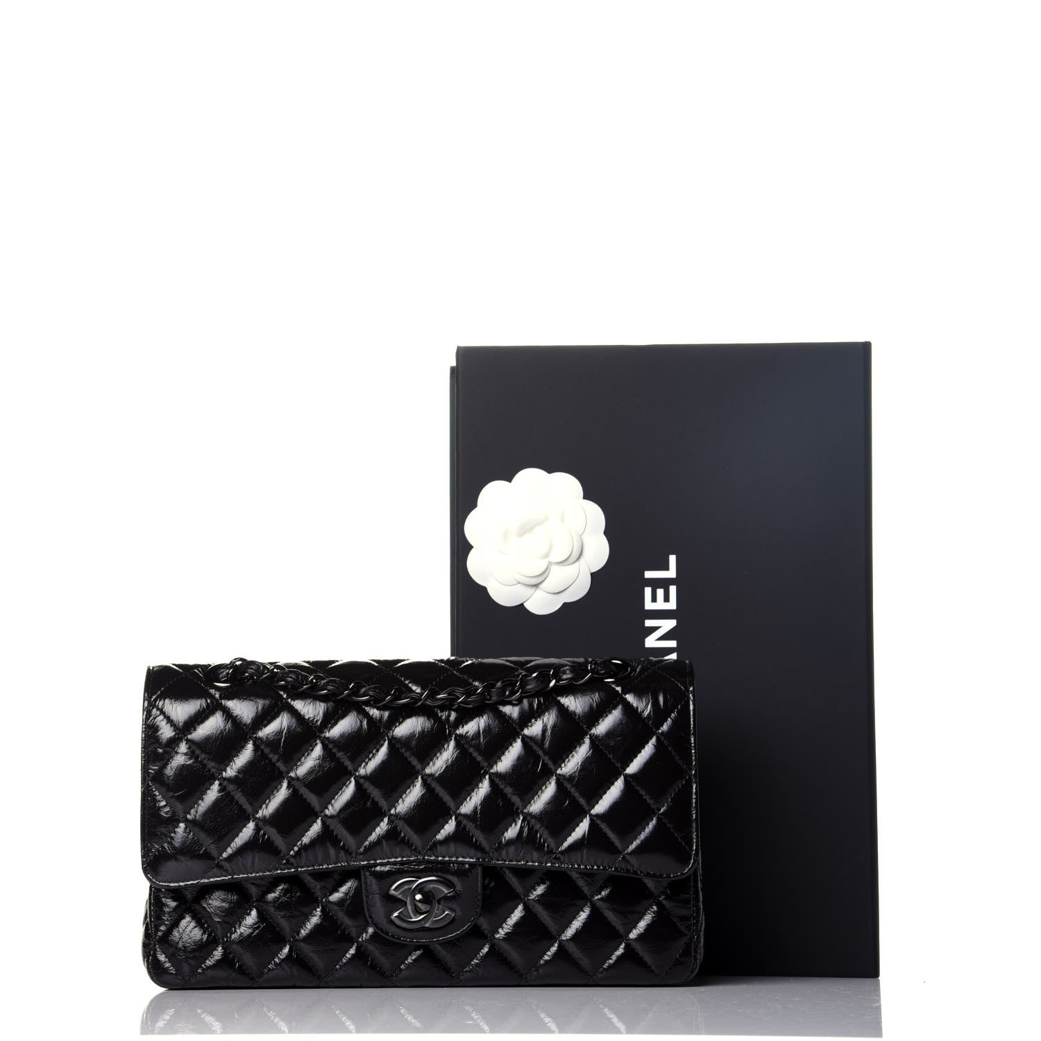 Chanel Shiny Crumpled Calfskin Quilted Medium Double Flap So Black 10 of 10