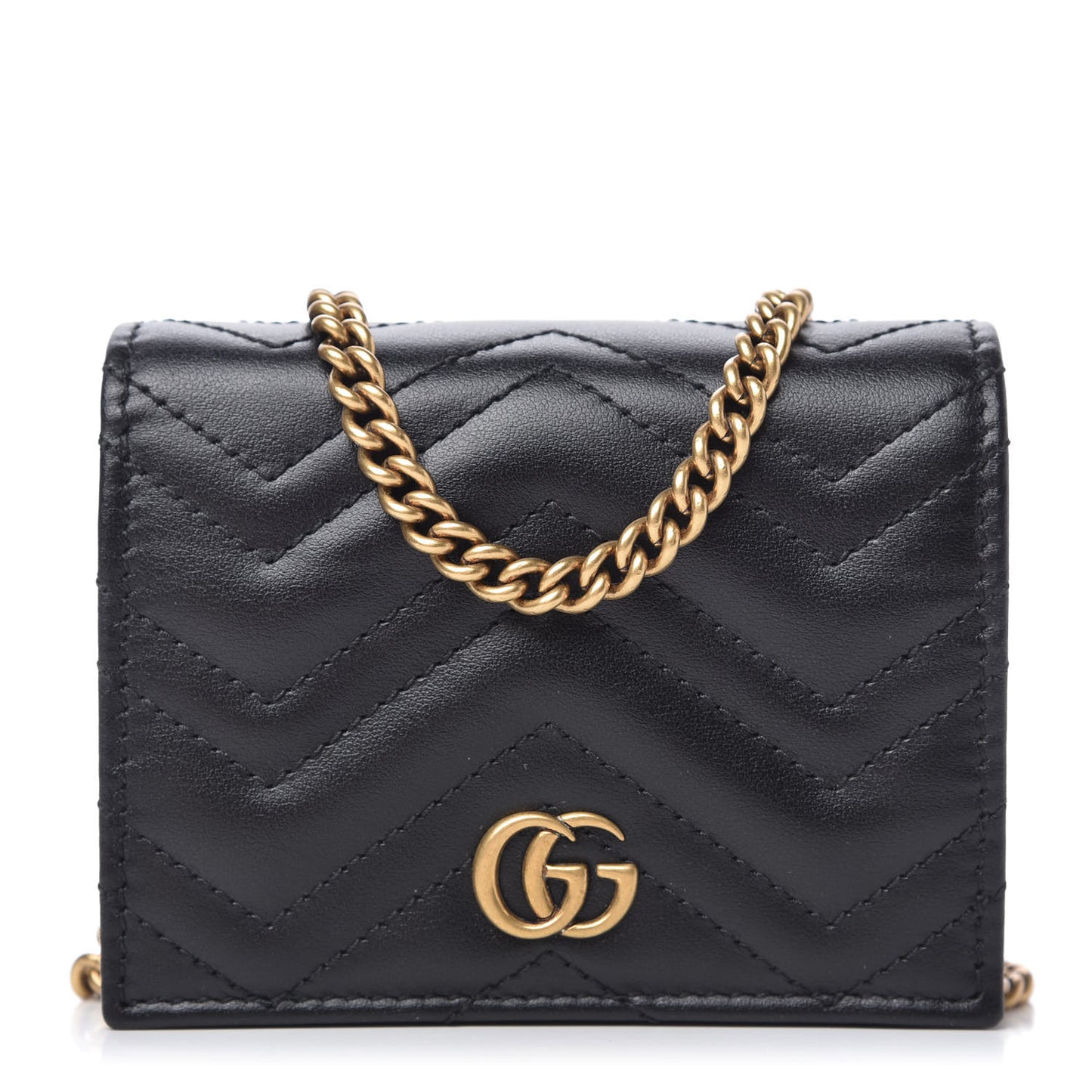Calfskin Matelasse GG Marmont Mini Wallet On Chain Black